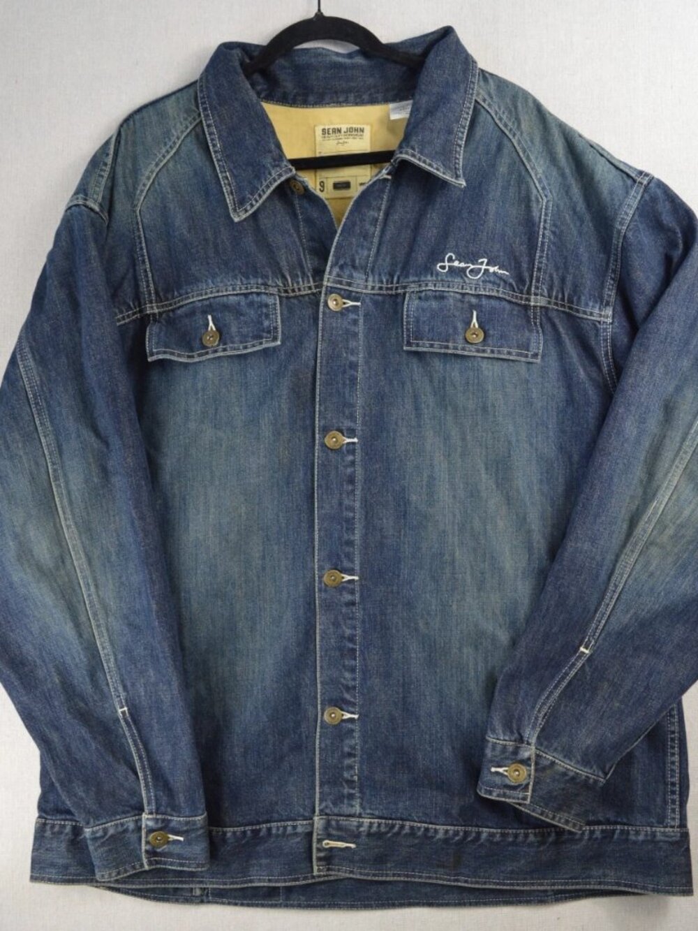 Vintage Sean John Mens Blue Trucker Jacket Denim Heavy Duty Workwear Size XXXL